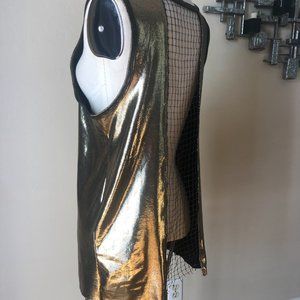 Men's gold 'lame' (spandex) tank top with netting insert